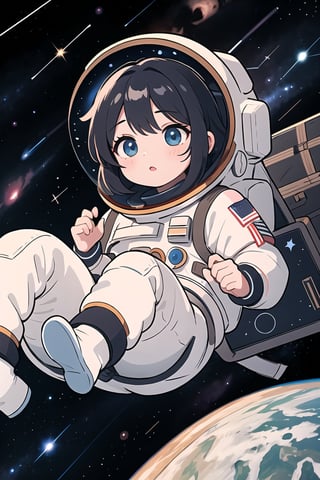 1girl,(best quality,4k,8k,highres,masterpiece:1.2),astronaut, falling in space,vivid colors,beautiful detailed eyes,longeyelashes,floating in zero gravity,spacewalk,exploring the cosmos,full spacesuit,space helmet,star-filled background,floating hair,spacecraft in the distance,lunar landscape,soft and whimsical lighting,weightlessness,longing for home,curiosity and wonder,contrast between darkness and light,colorful nebulae,peaceful serenity,loneliness in space,courage and determination,deep space exploration,galaxies and constellations,limitless universe,shooting stars streaking by,sparkling celestial objects.