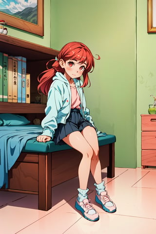 "Delicate pastels capture the innocence of girls in art.", full_body, lolicon, loli, lolita,, open_legs, happy, 1girl, red_eyes, sole_female, redhead, very long hair, petite,flat_chested,flatchest, cute_eyes, moe2016, indoors, child room indoor, girl room, pink palette,chubby_female, chubby face, lying