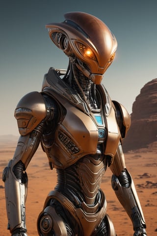 Robot Alien from Mars, science fiction, drama, 

photorealistic, intricate details, realistic details, best quality,  beautiful detailed, insanely detailed, 

portrait photography , masterpiece,perfect composition, concept art, 
award - winning photograph,  trending on artstation,  concept art, volumetric cinematic scene