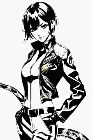 ((masterpiece)) 8k, (Miraculous: Ladybug ) (in a  Yakuza setting) (((art by yoji shinkawa))) hyper detailed () (((((1 girl snake leather jacket))) ()  background, white background, woman, rough_sketch, (()), pencil sketch (((full body))) (black and white) (((((small breast)))), Leonardo Style ,pencil sketch, illustration,Witchblade