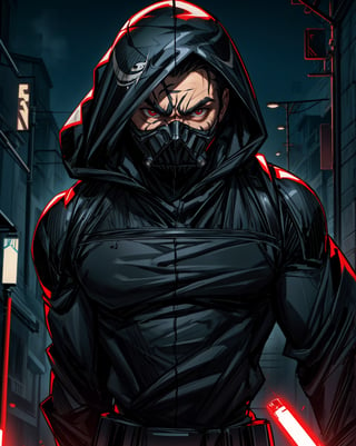 Best Quality, Masterpiece, Ultra High Resolution, Detailed Background, dark vador, jedi venom, Muscular Man, star wars, venom, dripping, dark vador mask, face, street background, night, 4k Best Quality