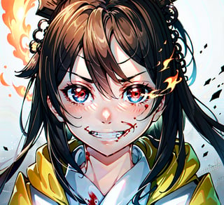 closeup face, beautiful face,  eye, sharingan , close up , blood coming from eyes, tomoe  eye,  copy wheel eye, sharp and ,flaming eye, hands on face , smiling, evil , 