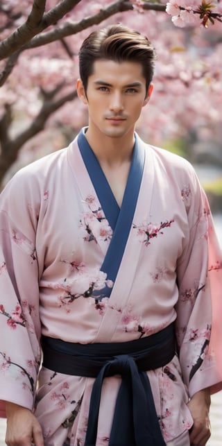 
Imagine the following scene:

Photograph of a beautiful man. Full body shot.

The man is in a Japanese temple. Pink cherry trees in the background. blurred background 

((wearing a pink kimono)).

The man is from Japan, 20 years old, normal body, big bright blue eyes. Masculine, full and red lips. Blush. very straight and short hair.

Standing in the center of the shot, dynamic pose, smile.

(photorealistic), masterpiece: 1.5, beautiful lighting, best quality, beautiful lighting, realistic and natural image, intricate details, everything in sharp focus, perfect focus, photography, masterpiece, meticulous nuances, supreme resolution, 32K, ultra-sharp, quality Details superior, realistic and complex, perfect proportions, perfect hands, perfect feet.