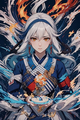 masterpiece, best quality, ultra high res, beautiful, elegant, graceful, award-winning art, 1girl, (style of Yuko Shimizu:1.4), (abstract art:1.2), style of rebecca guay, fu hua\bengluo, white_hair, orange_eyes, streaked_hair, fu hua, orange_hair, red_hair, fire, fiery_hair, hair_between_eyes, multicolored_hair, fu hua\bengluo, fiery_wings,fire, cloaked in flames, dark theme, visually stunning, gorgeous,cloud, fu hua\bengluo, ,fuhua/heiyu,fuhua,taixu