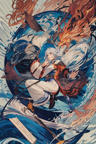 masterpiece, best quality, ultra high res, beautiful, elegant, graceful, award-winning art, 1girl, (style of Yuko Shimizu:1.4), (abstract art:1.2), style of rebecca guay, fu hua\bengluo, white_hair, orange_eyes, streaked_hair, fu hua, orange_hair, red_hair, fire, fiery_hair, hair_between_eyes, multicolored_hair, fu hua\bengluo, fiery_wings,fire, cloaked in flames, dark theme, visually stunning, gorgeous,cloud, fu hua\bengluo, ,fuhua/heiyu,fuhua,taixu