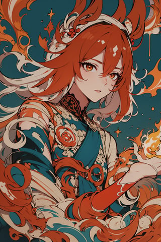 masterpiece, best quality, ultra high res, beautiful, elegant, graceful, award-winning art, 1girl, (style of Yuko Shimizu:1.4), (abstract art:1.2), style of rebecca guay, fu hua\bengluo, white_hair, orange_eyes, streaked_hair, fu hua, orange_hair, red_hair, fire, fiery_hair, hair_between_eyes, multicolored_hair, fu hua\bengluo, fiery_wings,fire, cloaked in flames, dark theme, visually stunning, gorgeous,cloud, fu hua\bengluo, ,fu hua\bengluo