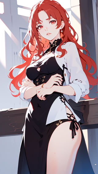 ultra high res,(extremely detailed:1.4),solo,((teen girl)),(red hair),(long and wavy hair:1.5),breasts,cowboy shot,perfect light,A-line sundress,fu hua