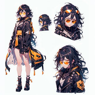 ((black_hair, yellow_eyes, hair_ornament)),((leather long coat)),(((wear sunglasses))),(full_body(front_view, back_view),uper_body(front_view, left_view, right_view)),(((white background, simple background:1.2))),(dynamic_pose:1.2),(CharacterSheet:1.2),senti, , 