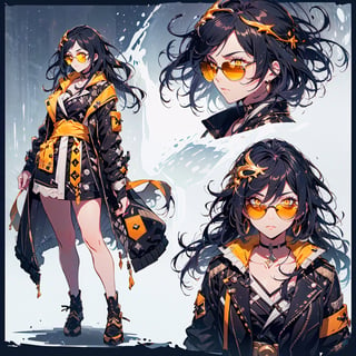 ((black_hair, yellow_eyes, hair_ornament)),((leather long coat)),(((wear sunglasses))),(full_body(front_view, back_view),uper_body(front_view, left_view, right_view)),(((white background, simple background:1.2))),(dynamic_pose:1.2),(CharacterSheet:1.2),senti, , 