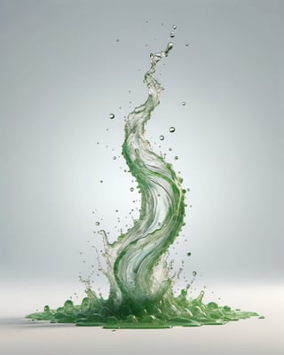 green fuel TRANSPARENT liquid splash, white background, particles
