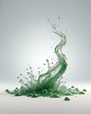 green fuel TRANSPARENT liquid splash, white background, particles
