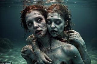 6 female zombies hugging underwater, rotten zombies version, under_water, love and sadness,
, hd, 8k, masterpiece, one light, realistic photography, hasselblad, raw, hiperrealism, medium format sensor camera, super prime cinema lens, (((filtered light))) , concret background, 