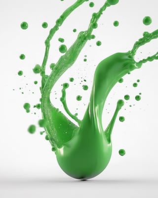 green fuel liquid splash, white background, particles
