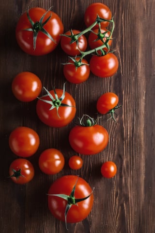  tomatoes 
on a brown table
