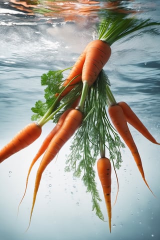 RAW natural photo Of REAL CARROT INTO THE WATER, only one light cenital chimera, day advertising shooting, realistic photograph, sharp focus, depth of field, shoot, ,side shot, side shot, ultrahd, realistic, vivid colors, highly detailed, perfect composition, 8k, photorealistic concept art, soft natural volumetric cinematic perfect light,booth,food focus, UP THE CAMERA
