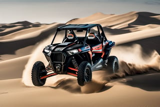 RAW natural photo OF PolarisRZR, running in dunes in desert, day advertising shooting (((infinite black  background))) , realistic photograph, sharp focus, depth of field, shoot, ,side shot, side shot, ultra hd, realistic, vivid colors, highly detailed, perfect composition, 8k artistic photography, photorealistic concept art, soft natural volumetric cinematic perfect light, black background studio, ADVERTISING SHOT
,mecha,robot