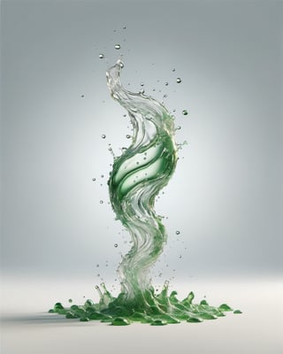 green fuel TRANSPARENT liquid splash, white background, particles
