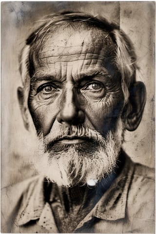 vogue mag theme, total nude, weathered,  elderly man, pen draw effect,  deep creases,  time-worn,  weather-beaten,  aged appearance,  rugged jawline,  thick salt-and-pepper beard,  stubble,  solitude etched on his face,  contemplative expression,  intense gaze,  visible signs of a life well-lived,  intricate network of scars and blemishes,  intricate mechanical structures peeking through damaged skin,  complex system of artificial nerves,  intertwining wires and circuits,  eyes filled with profound wisdom,  wrinkles etched deeply,  weariness evident in his features,  tears glistening in his eyes,  hyper-realistic portrayal,  close-up view emphasizing every detail, 