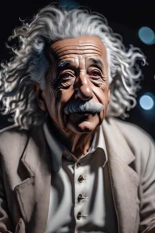 High quality,  masterpiece,  4K,  quality,  Tyndall effect,  RAW  ALBERT EINSTEIN,  only one light cenital chimera,  day advertising shooting,  realistic photograph,  sharp focus,  depth of field,  shoot,  , side shot,  side shot,  ultrahd,  realistic,  vivid colors,  highly detailed,  perfect composition,  8k,  photorealistic,  soft natural volumetric cinematic perfect light,  food focus,  (((black background))), booth, 