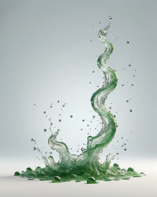 green fuel TRANSPARENT liquid splash, white background, particles
