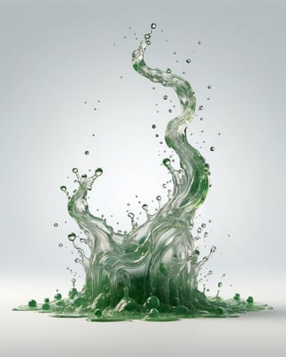 green fuel TRANSPARENT liquid splash, white background, particles
