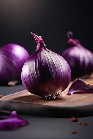 High quality, masterpiece, 4K, quality, Tyndall effect, RAW natural photo of (((perfect))) purple onion, foodstyling, only one light cenital chimera, day advertising shooting, realistic photograph, sharp focus, depth of field, shoot, ,side shot, side shot, ultrahd, realistic, vivid colors, highly detailed, perfect composition, 8k, photorealistic concept art, soft natural volumetric cinematic perfect light,booth, food focus, black background
