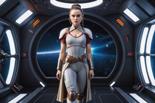 Padmé Amidala, Jedi Woman, full body, on an imperial spaceship, athletic body, training in space gym, using weight equipment, Padmé Amidala character, Daisy Ridley