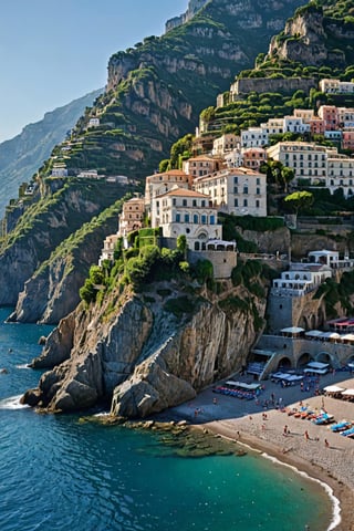 subsurface scattering, Photorealistic, Hyperrealistic, analog style, realistic, film photography, dynamic lighting, HDR, 8k, 
BREAK
(Amalfi Coast), Considered to be one of the most beautiful coastlines on the planet, the Amalfi Coast is a dream for photography. This UNESCO World Heritage Site spans over 34 miles of the southern Sorrentine Peninsula in Italy’s Campania region. It’s known for its rugged shoreline and large sea cliffs, dotted with beaches, colorful villages, terracing vineyards, beautiful hotels and villas. And let’s not forget that incredibly blue crystal clear water. 