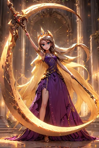 Ultra Realistic, cinematic lights, glam pose, chill,princess gown, Ultra Realistic princess , Athena, , Wielding a scythe,disney pixar style