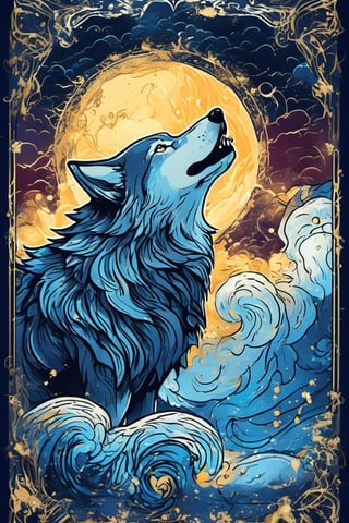 Tarot Card Style,  (epic wolf in the epic storm,  epic, awesome, magic aura, artistic, epic storm magic, epic bold) card,  masterpiece,  best quality,  cempoalxochitl,  flat color,  lineart,  abstract,  ornate,  dark theme,  (tarot),  aw0k straightsylum,  (frame), aw0k straightsylum, 