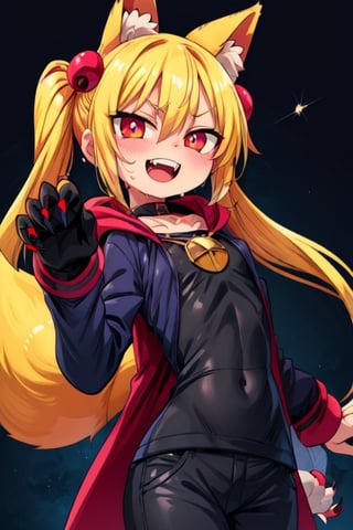 8k resolution, high resolution, masterpiece, intricate details, highly detailed, HD quality, solo, loli, short stature, little girls, only girls, dark background, rain, scarlet moon, crimson moon, moon, moon on the background, 

Red eyes.black sclera.vertical pupil.cat's pupil.glowing eyes.fangs.fox ears.a fox's tail behind his back.claws on the fingers.claw.black claws.small claws.blonde.yellow hair.long hair.straight hair.two ponytails.black scaly coat.black pants.an evil expression.grin.a joyful expression.fighting pose, 

focus on the whole body, the whole body in the frame, the body is completely in the frame, the body does not leave the frame, detailed hands, detailed fingers, perfect body, perfect anatomy, wet bodies, rich colors, vibrant colors, detailed eyes, super detailed, extremely beautiful graphics, super detailed skin, best quality, highest quality, high detail, masterpiece, detailed skin, perfect anatomy, perfect body, perfect hands, perfect fingers, complex details, reflective hair, textured hair, best quality,super detailed,complex details, high resolution,

,jcdDX_soul3142,JCM2,High detailed ,USA,Color magic,AmyRose,Mrploxykun,Sonic,perfecteyes,Artist,AGGA_ST011,AGGA_ST005,rizdraws,fairy_tail_style,Oerlord,illya,hornet,HarryDraws,jtveemo,ChronoTemp ,Star vs. the Forces of Evil ,arcane style,Landidzu,Captain kirb,Saturated colors,Color saturation ,DAGASI