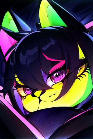 Solo, naked, Ankha, loli, cat girl, purple eyes, eyes shining with neon purple light, black sclera, absolutely black eyeballs, blue hair, yellow skin, yellow wool, absolutely yellow wool, only yellow wool,