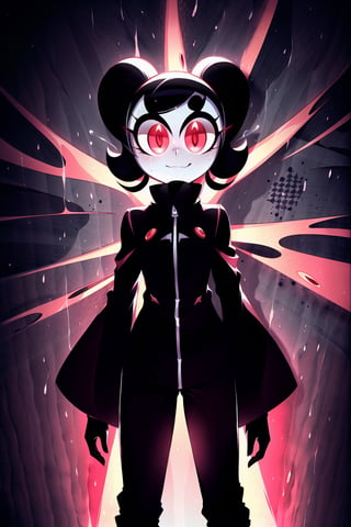 Loli, solo, Naruko Uzumaki, red eyes, eyes emitting scarlet light, black sclera, absolutely black eyeballs, three thin black vertical stripes on both cheeks, shadow on the face, the upper part of the face is hidden by shadow, long black scaly coat, open coat, yellow hair, two ponytails, squinted eyes, black gloves, black trousers, arms outstretched, scarlet lightning in the background, rain, thunderstorm, the whole body in the frame,

,BloodOrangeMix ,SHADBASE,Mrploxykun,ChronoTemp ,Captain kirb