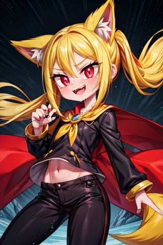 8k resolution, high resolution, masterpiece, intricate details, highly detailed, HD quality, solo, loli, short stature, little girls, only girls, dark background, rain, scarlet moon, crimson moon, moon, moon on the background, 

Red eyes.black sclera.vertical pupil.cat's pupil.glowing eyes.fangs.fox ears.a fox's tail behind his back.claws on the fingers.claw.black claws.small claws.blonde.yellow hair.long hair.straight hair.two ponytails.black scaly coat.black pants.an evil expression.grin.a joyful expression.fighting pose, 

focus on the whole body, the whole body in the frame, the body is completely in the frame, the body does not leave the frame, detailed hands, detailed fingers, perfect body, perfect anatomy, wet bodies, rich colors, vibrant colors, detailed eyes, super detailed, extremely beautiful graphics, super detailed skin, best quality, highest quality, high detail, masterpiece, detailed skin, perfect anatomy, perfect body, perfect hands, perfect fingers, complex details, reflective hair, textured hair, best quality,super detailed,complex details, high resolution,

,jcdDX_soul3142,JCM2,High detailed ,USA,Color magic,AmyRose,Mrploxykun,Sonic,perfecteyes,Artist,AGGA_ST011,AGGA_ST005,rizdraws,fairy_tail_style,Oerlord,illya,hornet,HarryDraws,jtveemo,ChronoTemp ,Star vs. the Forces of Evil ,arcane style,Landidzu,Captain kirb,Saturated colors,Color saturation ,DAGASI