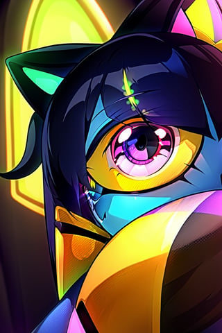 Solo, naked, Ankha, loli, cat girl, purple eyes, eyes shining with neon purple light, black sclera, absolutely black eyeballs, blue hair, yellow skin, yellow wool, absolutely yellow wool, only yellow wool,