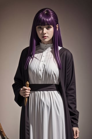 (((magical-pov))), irresistible-1girl, unique-mix-of-natural-hair-styles, purple-hair, blunt-bangs, unique-physique, fern-frieren, black-robes-over-white-shirt, long-dress, bodycon, no-virgin-anymore, (((relaxed))), holding-staff, casting-spell, over-intricate-background, soft-natural-lighting, in-full-view, (((Ultra-HD-photo-same-realistic-quality-details))), remarkable-colors,,<lora:659111690174031528:1.0>