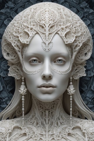 detailed realistic beautiful porcelain skull goddess portrait by jean delville, gustave dore, iris van herpen and marco mazzoni, art forms of nature by ernst haeckel, art nouveau, symbolist, visionary, gothic, neo - gothic, pre - raphaelite, fractal lace, intricate alien botanicals, ai biodiversity, surreality, hyperdetailed ultrasharp octane render