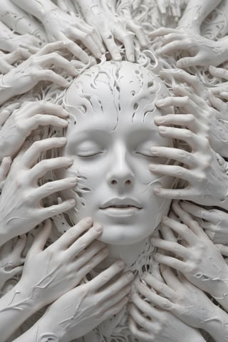 (masterpiece, best quality, high resolution), white hands emerging from a singularity, sleeping white face, many hands, vortex, intricate detail, 8k, hdr