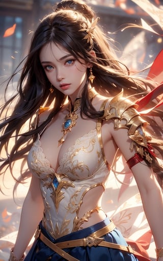 masterpiece, best quality), intricate details,(masterpiece, top quality, best quality, official art, beautiful and aesthetic)16K, HD, masterpiece, detailed background, Facing the camera. Close-up view.



(dynamic pose), (face of a 26 year old girl, body of a 26 year old girl), blue red eyes, female samurai, armor, skirt, hentai style, area lighting,(freckles:0.8), shiny dark brown hair 