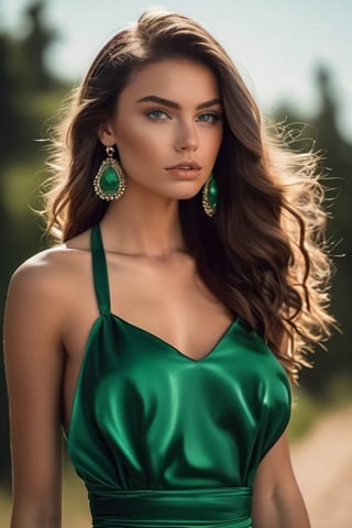 (glamour photography) photo of a LinkGirl, 18 year old, {ponytail|bobcut|bun hair}, wearing (bold emerald green halter neck dress with chunky black heels and a black clutch:1.2), dfdd, (blush:0.9), (goosebumps:0.5), solo, beautiful, masterpiece, (photorealistic:1.2), hi-res, hdr, 8k, remarkable color, ultra realistic, textured skin, realistic dull skin noise, visible skin detail, skin fuzz, dry skin, (casual posing for picture:1.2), (cowboy shot:1.6), (detailed random background:1.6), natural lighting, (ray tracing:1.2), subsurface scattering, {low angle|(shot from a dutch angle:1.4)}, golden ratio, (shot on Leica T), RAW cinema photo, 50mm portrait lens, shallow depth of field, Fujicolor Pro film