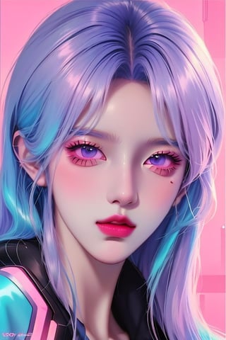 2023 style attractive and glowing super detailed lofi pastel kpop girl, very detailed and well designed expressive eyes, realistic anime, lofi vaporwave anime city landscape, synthwave, futuristic vibes, vaporwave colour, anime, modern style, 2023 style, simple --niji