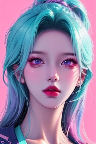 2023 style attractive and glowing super detailed lofi pastel kpop girl, very detailed and well designed expressive eyes, realistic anime, lofi vaporwave anime city landscape, synthwave, futuristic vibes, vaporwave colour, anime, modern style, 2023 style, simple --niji