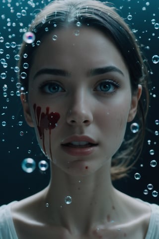 beautiful girl with flying glass (dispersion, refraction, caustics:1.3), (blood:1.3) on face,Movie Still,Film Still