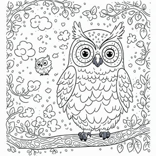 coloring book, bold line art.  White and black minimalistic draw coloring page for a owl. Defined lines. Clean Drawn. Vector, Coloring Page, Bold line art, Coloring Book, Outline
