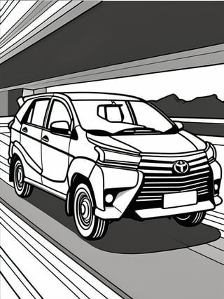 coloring book, bold line art. White and black minimalistic draw coloring page for a toyota avanza. Defined lines. Clean Drawn. Vector, Coloring Page, Bold line art, Coloring Book, Outline, 
Coloring,
Coloring Sheet,
Coloring Book,
Coloring Page,
Black and white,
illustration,
Draw,
