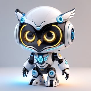 centered, ((solo)), digital art, full body, | cute of robot wearing owl helmet, chibi, black and blue sky futuristic, neon lights, | (white background:1.2), simple background, | (symetrical), glowing eyes, ((text " TA" on body, number " 10 " on chest,)), ,JB64