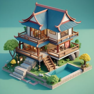 cute 3D isometric model of honai house | blender render engine niji 5 style expressive,3d isometric,3d style,