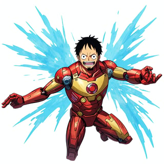 An illustration of ironman, look to viewer, simple background, (One piece style)