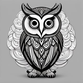 coloring book, bold line art.  White and black minimalistic draw coloring page for a owl,  Defined lines. Clean Drawn. Vector, Coloring Page, Bold line art, Coloring Book, Outline