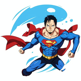 An illustration of superman, look to viewer, simple background, (One piece style)